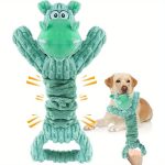 [Squeaky Dinosaur Toy] Durable Squeaky Plush Dinosaur Dog Toy | Aggressive Chewers, Teeth Cleaning & Interactive Play - Non-Battery Operated, Crepe Paper Stuffed Animal with Rope Handles, Suitable for Small to Large Breeds