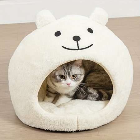 [Cute Classic Cat Sleeping Nest] Cute Bear Cat House & Condo - Soft and Comfortable Polyester Fiber Indoor Pet Bed for Cats - Classic Style Cat Sleeping Nest & Pad for All Seasons