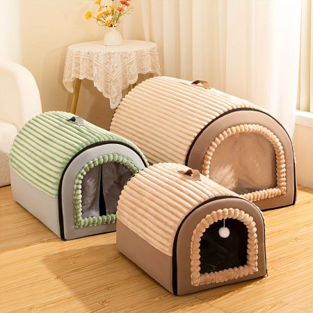 1pc Lodge Style Nylon Pet House, Four Season Enclosed Dog Tent, Warm and Secure Cat Bed with Detachable Washable Bedding, Indoor/Outdoor Use