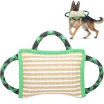Dog Training Bite Linen Green Tug Toy with 3 Handles, Tough Tug Toy for Medium to Large Dogs Interactive Playing, Ideal for Tug of War, K9, IPO, Puppy Training (11 Inch × 7.8 Inch)