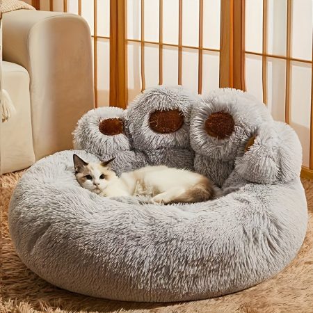 1pc Luxury Plush Cat Bed with Cozy Bear Paw Design, Comfortable Pet House Sofa for Cats and Small Dogs - Nylon Material with Non-Skid Bottom, Pet Cushion with Unique Filling - For Cat & Small Dog Owners - Perfect for Indoor Use - Ideal Gift for Pet Lovers