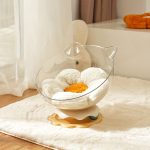 All-Season Acrylic Space Capsule Cat Bed with Trackball - Easy Assembly, Transparent Indoor Pet House for Small Pets, Cute Design with Paw Prints and Colorful Accents, Cat Bed for Indoor Cats, Playful Pet Furniture, Whimsical Pet Design, Sturdy Base Const