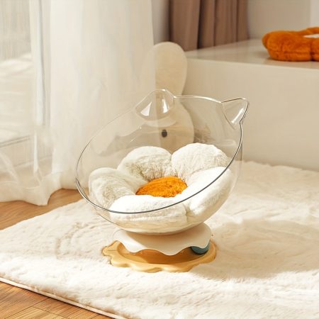 All-Season Acrylic Space Capsule Cat Bed with Trackball - Easy Assembly, Transparent Indoor Pet House for Small Pets, Cute Design with Paw Prints and Colorful Accents, Cat Bed for Indoor Cats, Playful Pet Furniture, Whimsical Pet Design, Sturdy Base Const